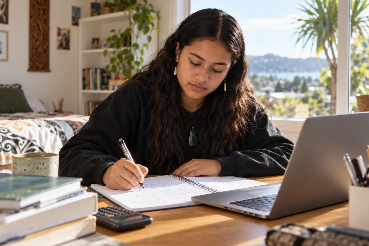 A learner engaged in schoolwork at home
